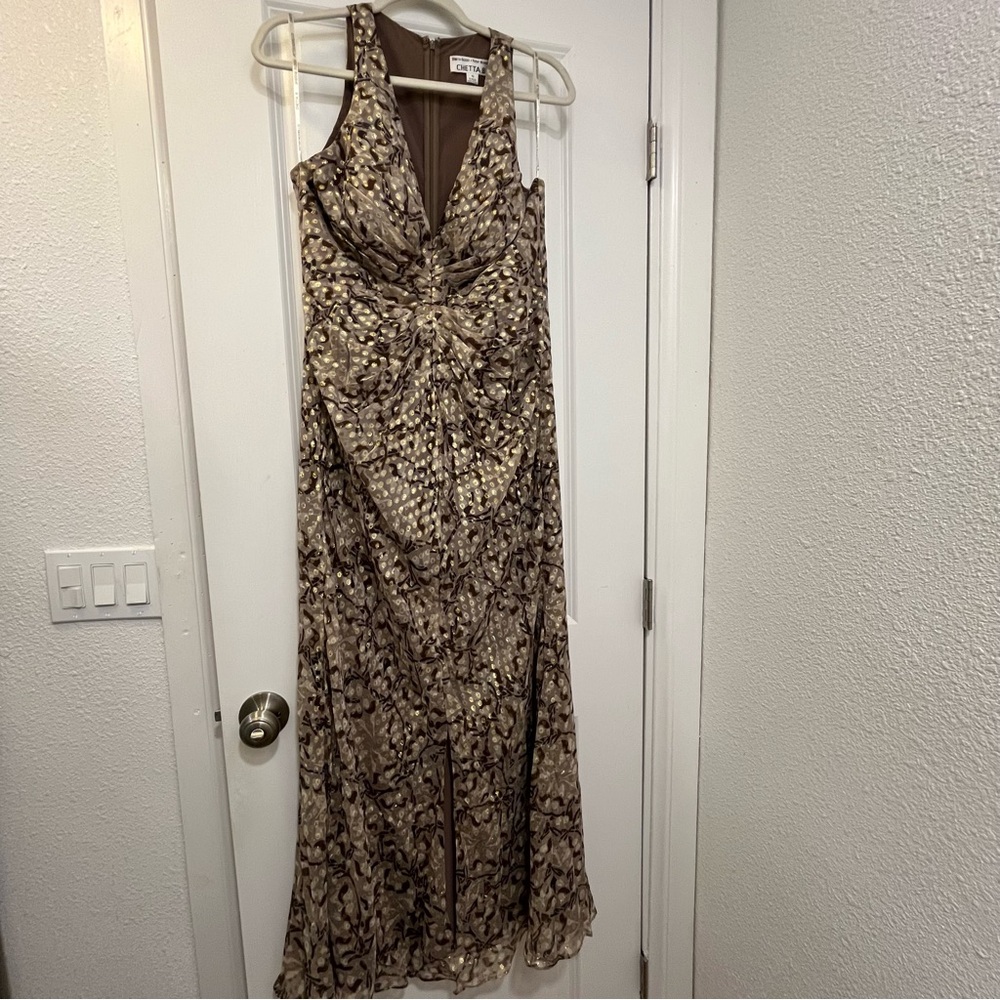 Elegant Brown Patterned Maxi Dress